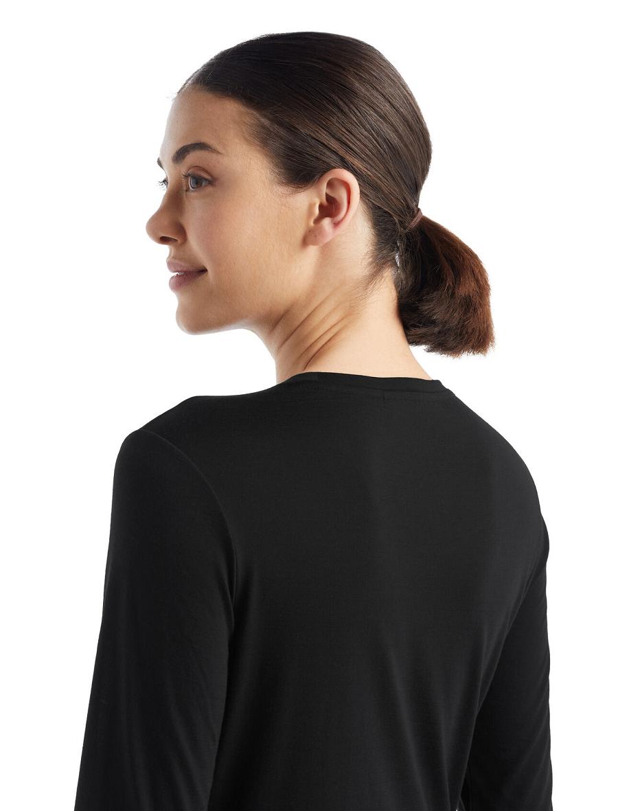 Women's Icebreaker Merino Sphere II T-Shirt Long Sleeve Black | CA 1303DFMN